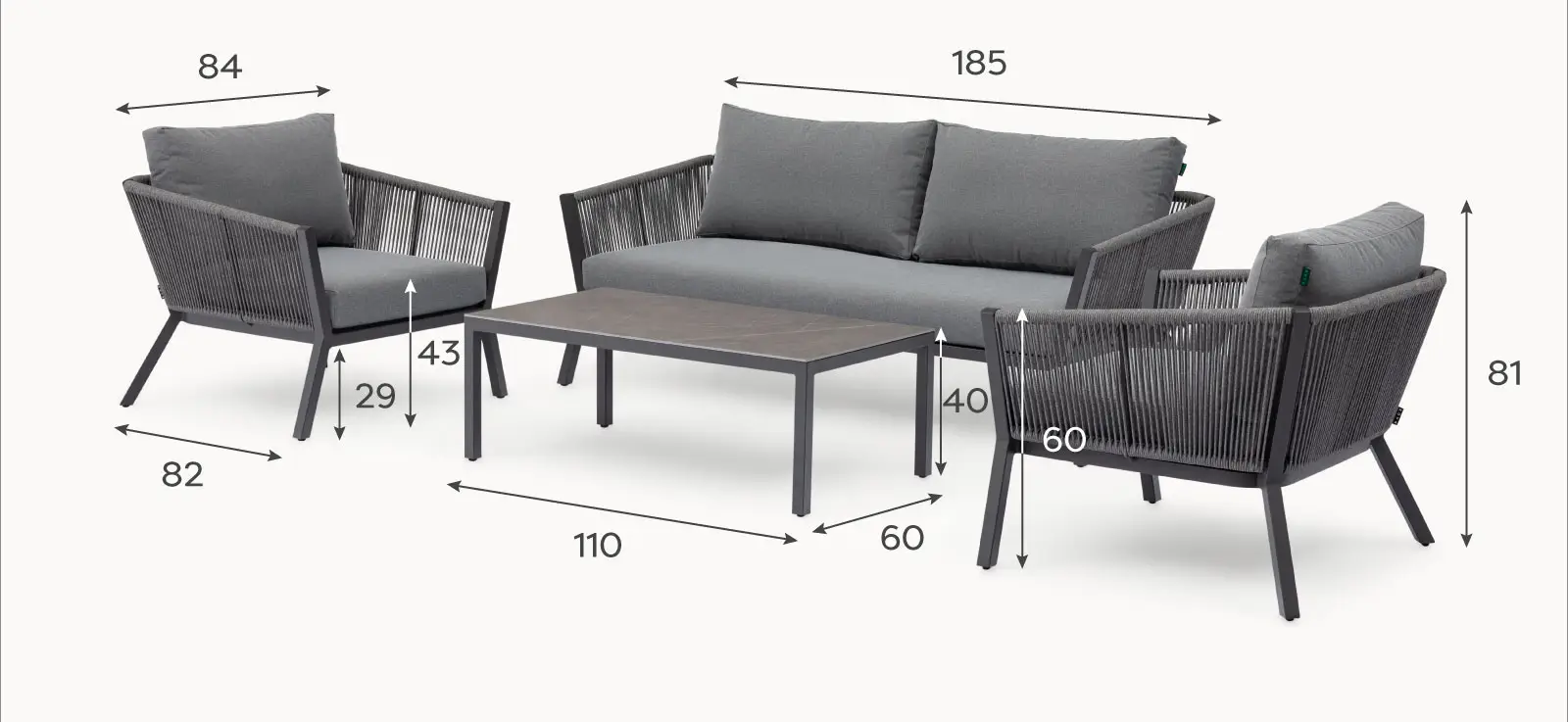 Darcey Rope Aluminium 2 Seater Sofa Lounging Set