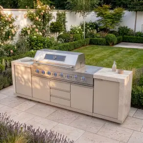 Ember Linear with 6 Burner Gas Grill & Storage Cabinets