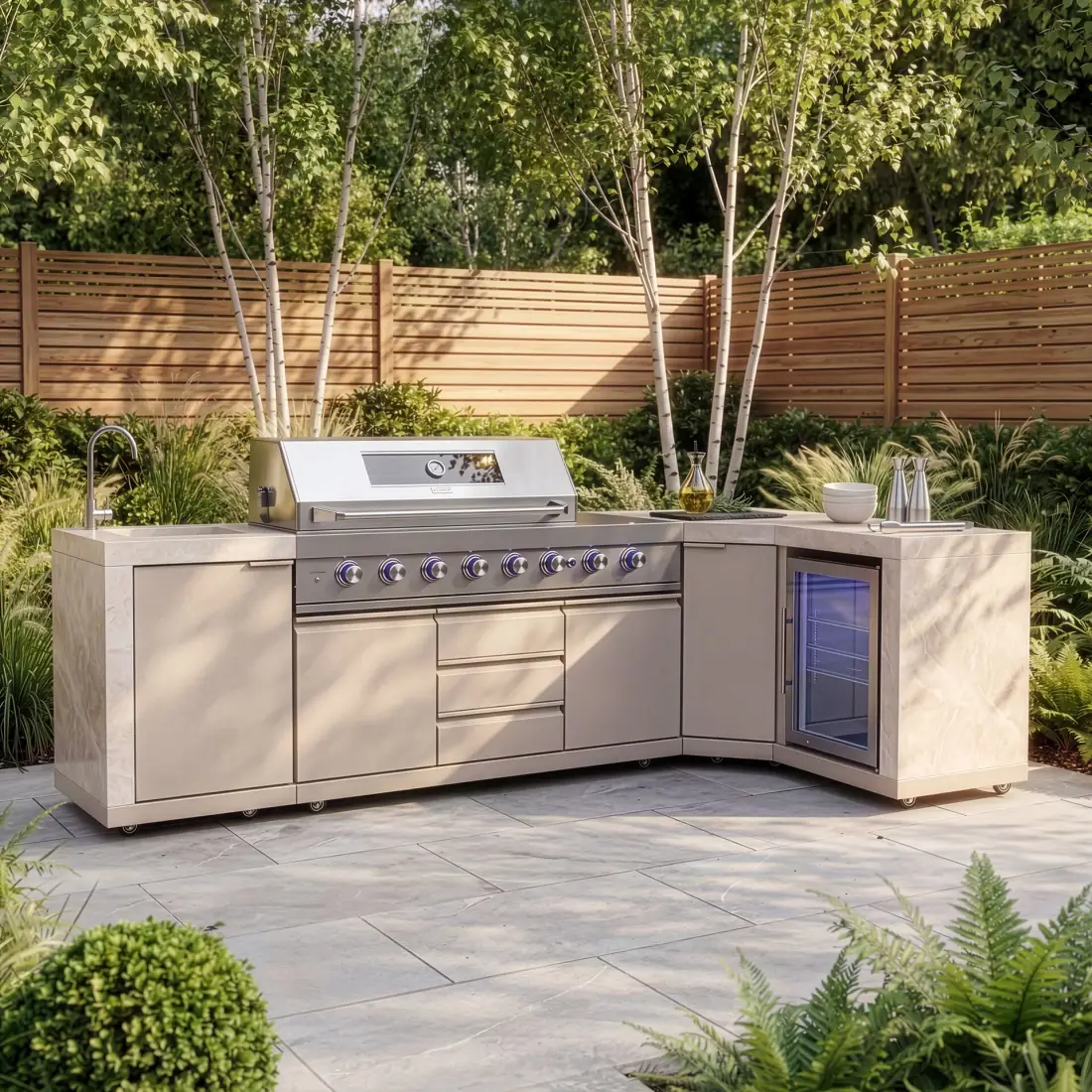 Ember Corner - 6 Burner Gas Grill - Single Fridge & Sink Ember Corner - 6 Burner Gas Grill - Single Fridge & Sink