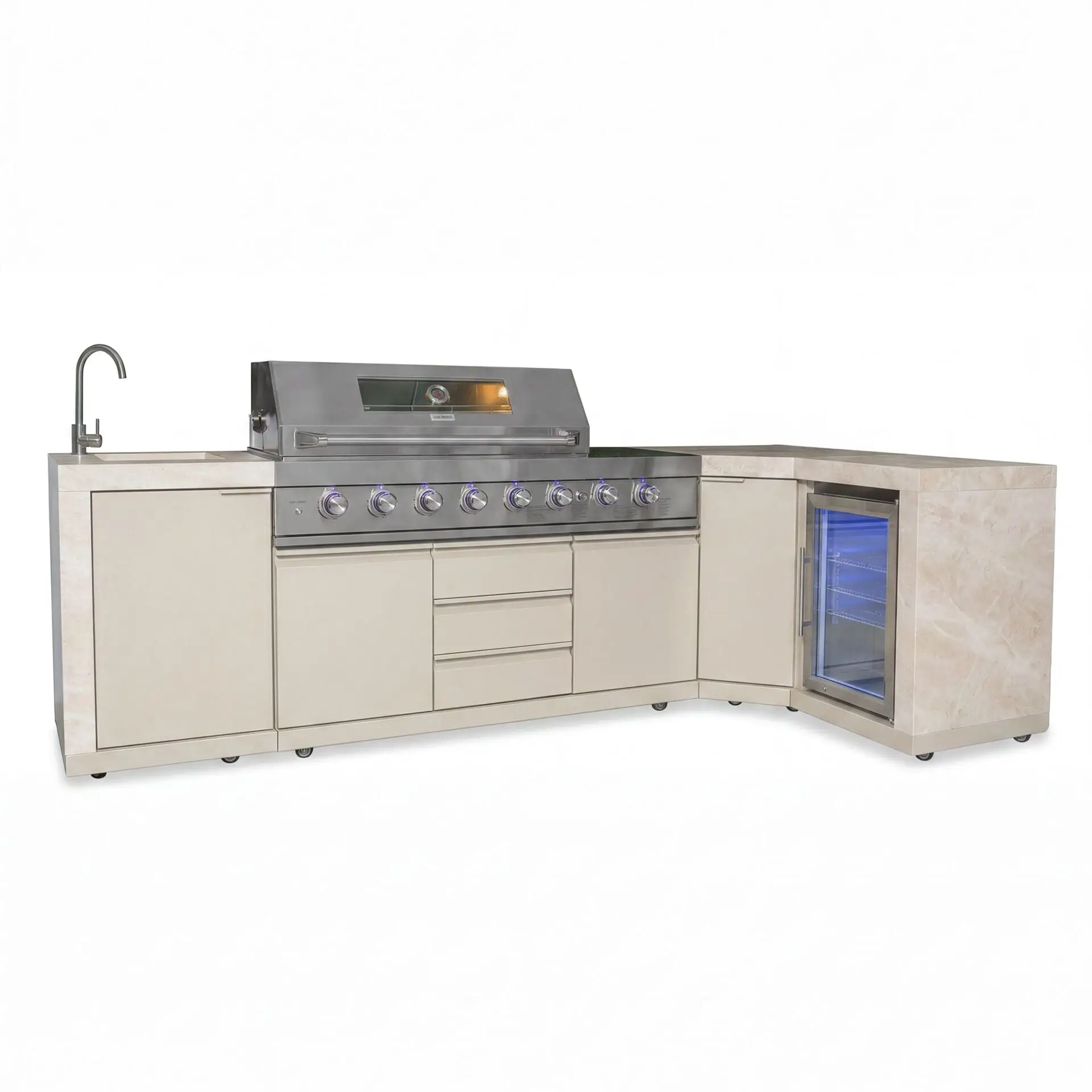 Ember Corner - 6 Burner Gas Grill - Single Fridge & Sink