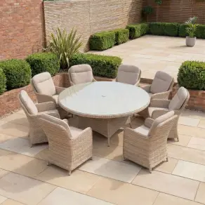 Audrey 8 Seat Rattan Dining Set Round Table
