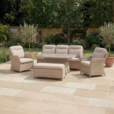 Audrey 3 Seater Lounge Set with 2 Armchairs & Bench - Rising Table