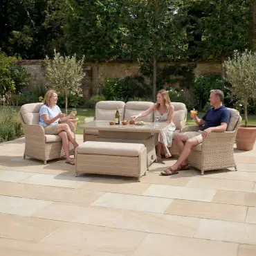 Audrey 3 Seater Lounge Set with 2 Armchairs & Bench - Rising Table