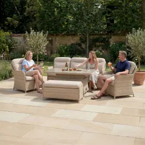 Audrey 3 Seater Lounge Set with 2 Armchairs & Bench - Rising Table