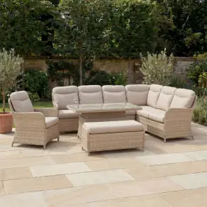 Audrey Corner Rattan Lounge Set with Armchair & Bench - Rising Table