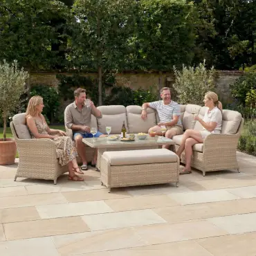 Audrey Corner Rattan Lounge Set with Armchair & Bench - Rising Table