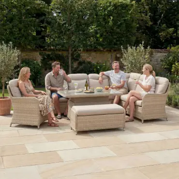 Audrey Corner Rattan Lounge Set with Armchair & Bench - Rising Table