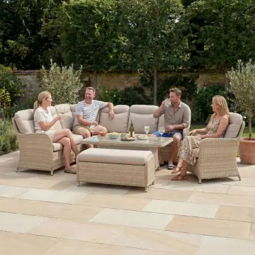 Audrey Corner Rattan Lounge Set with Armchair & Bench - Rising Table