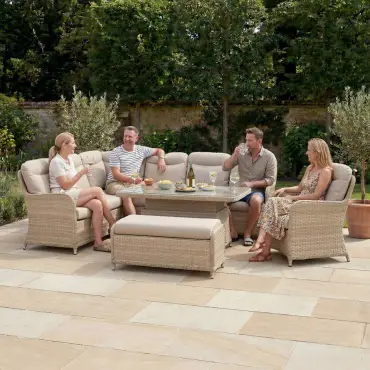 Audrey Corner Rattan Lounge Set with Armchair & Bench - Rising Table