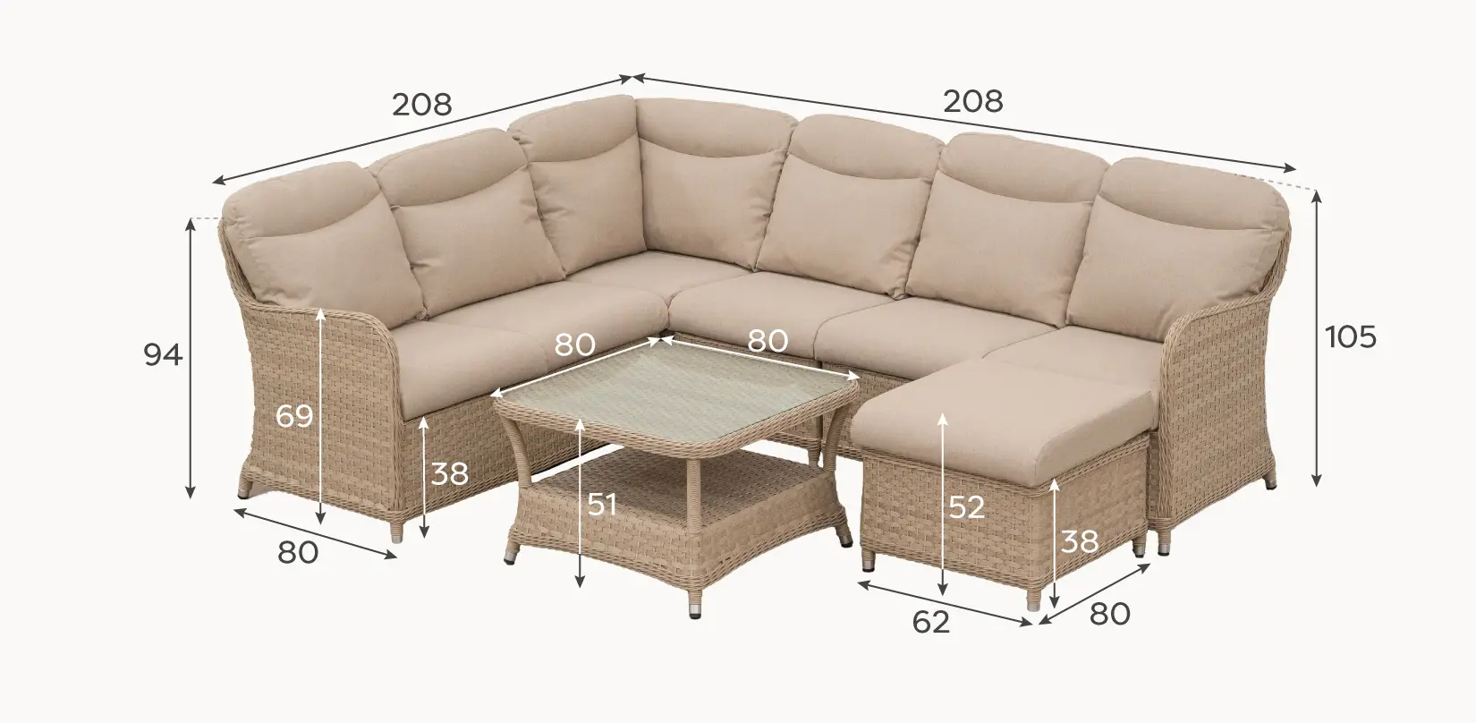 Audrey Rattan Large Corner Sofa Lounge Set
