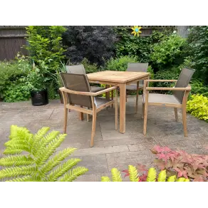 Windsor 90cm Table & 4 TNT Deluxe Stacking Chairs - Certified Teak