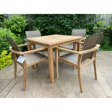 Windsor 90cm Table & 4 TNT Deluxe Stacking Chairs - Certified Teak