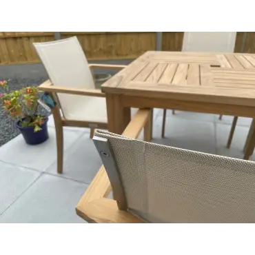 Windsor 90cm Table & 4 TNT Deluxe Stacking Chairs - Certified Teak