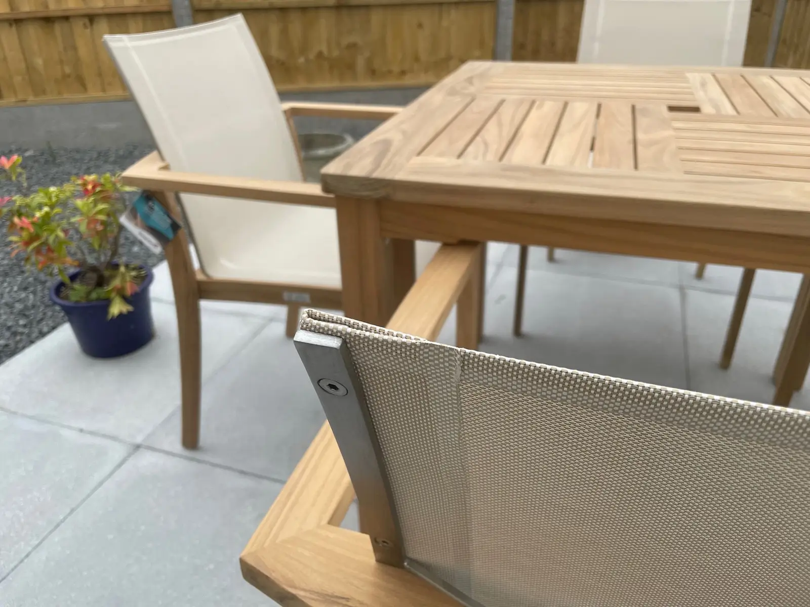 Windsor 90cm Table & 4 TNT Deluxe Stacking Chairs - Certified Teak