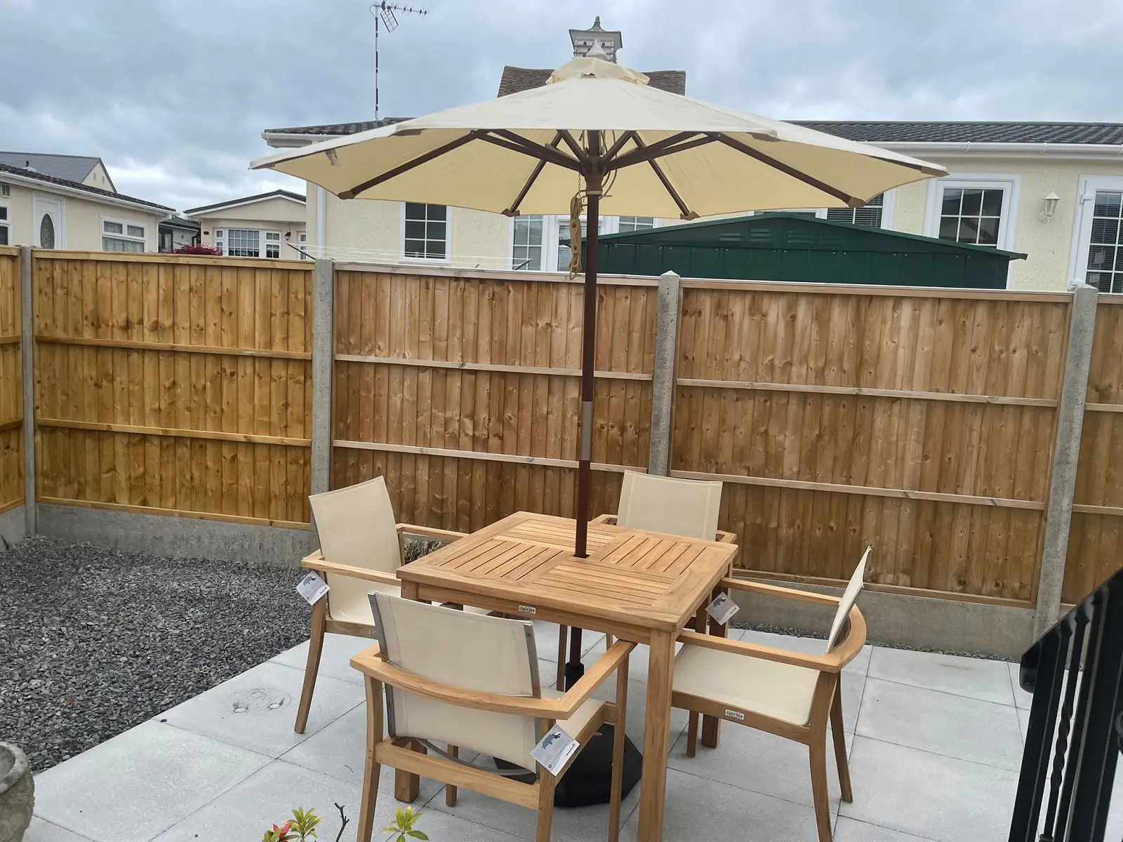 Windsor 90cm Table & 4 TNT Deluxe Stacking Chairs - Certified Teak