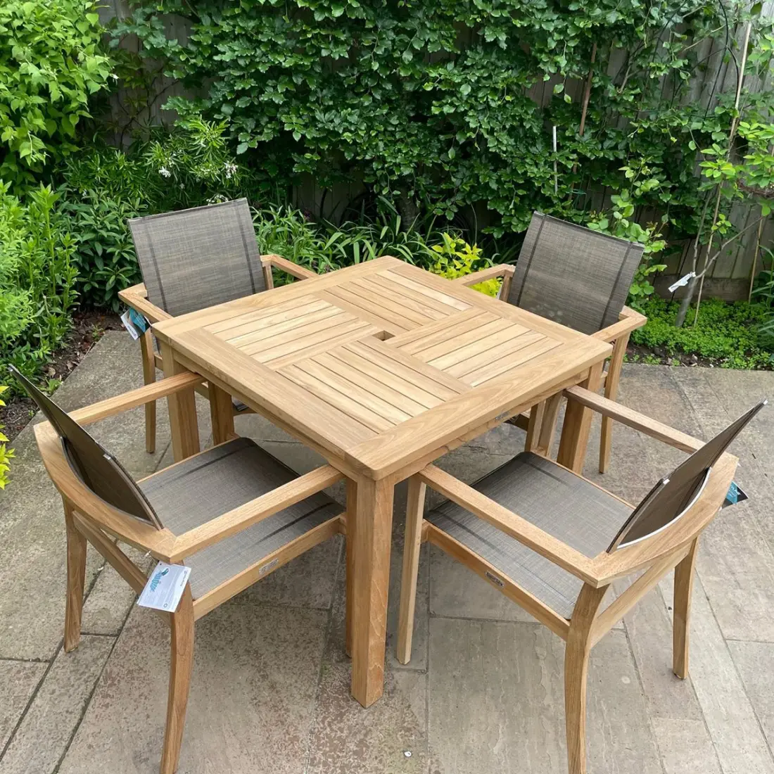 Windsor 90cm Table & 4 TNT Deluxe Stacking Chairs - Certified Teak Windsor 90cm Table & 4 TNT Deluxe Stacking Chairs - Certified Teak