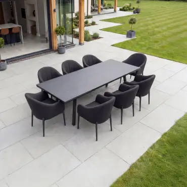 Duke 8-12 Seat Fabric Aluminium Dining Set - Extending Table with 8 Chairs