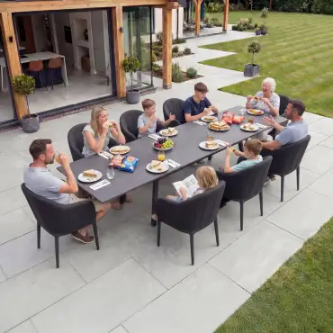 Duke 8-12 Seat Fabric Aluminium Dining Set - Extending Table with 8 Chairs