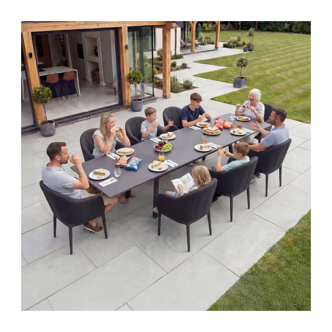 Duke 8-12 Seat Fabric Aluminium Dining Set - Extending Table with 8 Chairs Duke 8-12 Seat Fabric Aluminium Dining Set - Extending Table with 8 Chairs