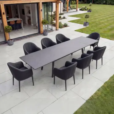 Duke 8-12 Seat Fabric Aluminium Dining Set - Extending Table with 8 Chairs