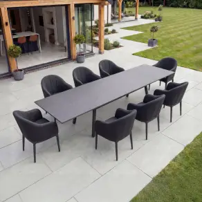 Duke 8-12 Seat Fabric Aluminium Dining Set - Extending Table with 8 Chairs