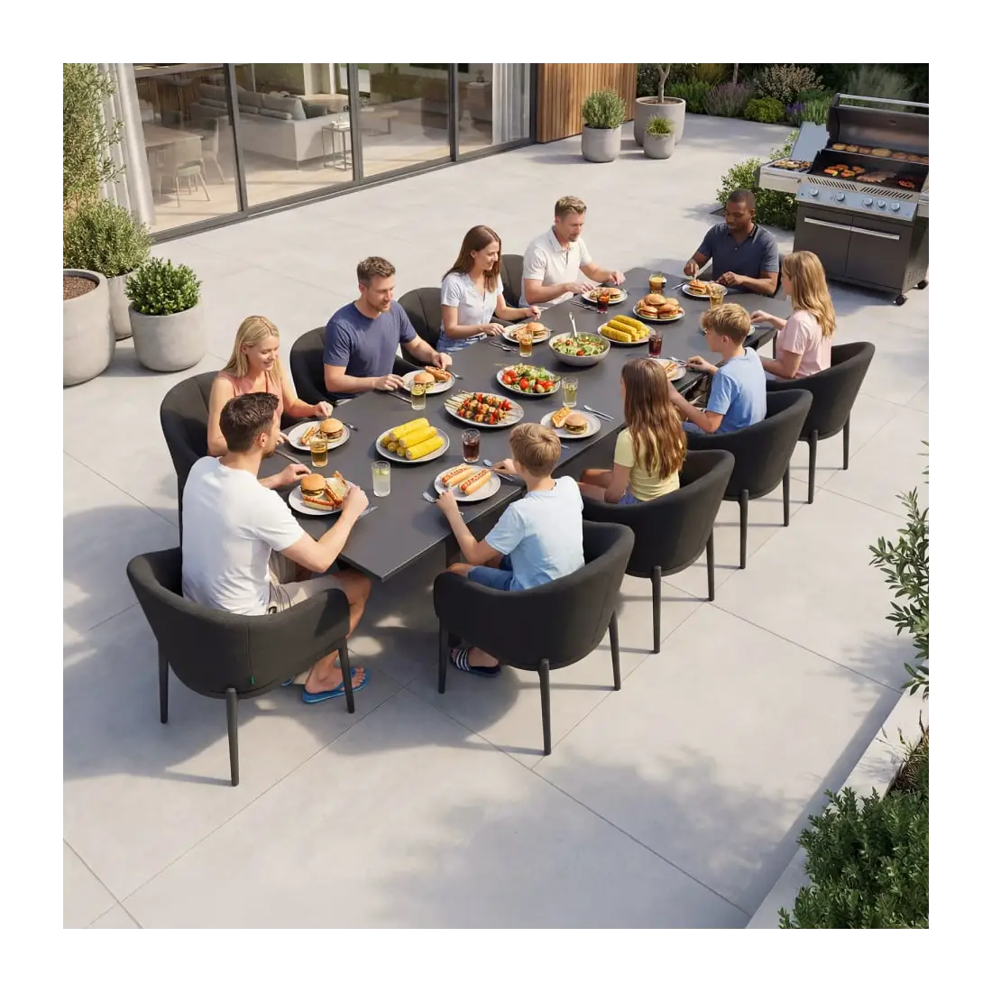 Duke 10-12 Seat Fabric Aluminium Dining Set - Extending Table with 10 Chairs Duke 10-12 Seat Fabric Aluminium Dining Set - Extending Table with 10 Chairs