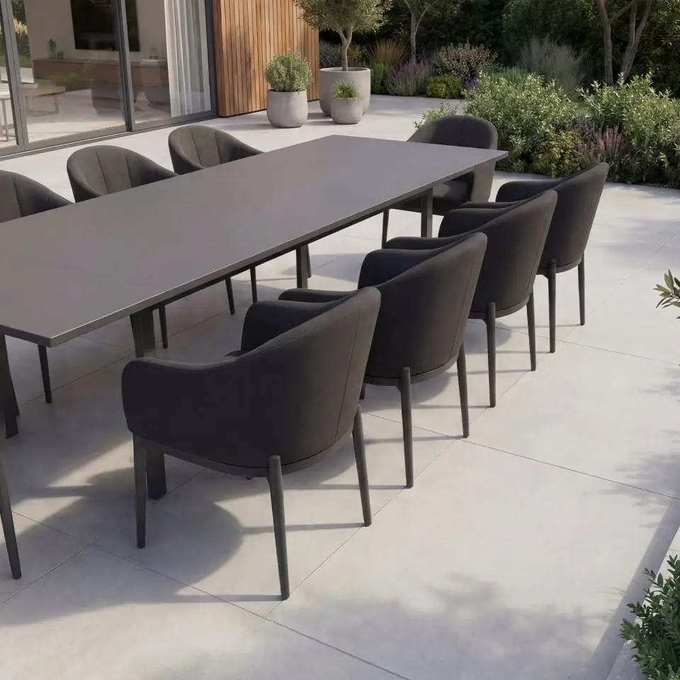 Duke 10-12 Seat Fabric Aluminium Dining Set - Extending Table with 10 Chairs