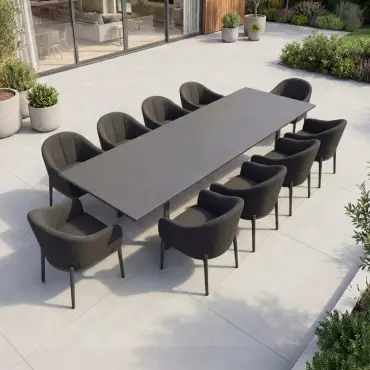 Duke 10-12 Seat Fabric Aluminium Dining Set - Extending Table with 10 Chairs