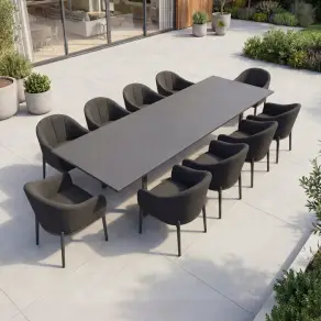 Duke 10-12 Seat Fabric Aluminium Dining Set - Extending Table with 10 Chairs