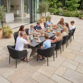 Duke 12 Seat Fabric Aluminium Dining Set - Extending Table with 12