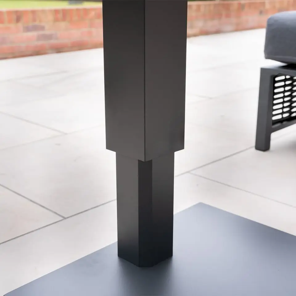Caleb Corner Rattan Aluminium Dining Set - Armchair & Bench - Adjustable Rising Dark Grey Table