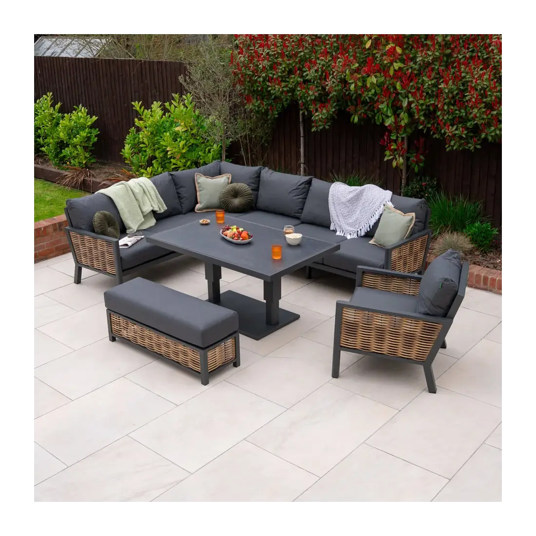 Caleb Grey Corner Sofa Set with Rising Table, Bench & Armchair Caleb Grey Corner Sofa Set with Rising Table, Bench & Armchair
