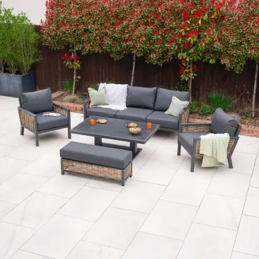 Caleb 3 Seater Rattan Aluminium Lounge Dining