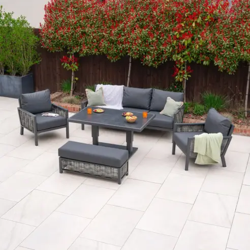 Caleb 3-Seater Outdoor Sofa Set with Rising Table & Bench – Grey Caleb 3-Seater Outdoor Sofa Set with Rising Table & Bench – Grey