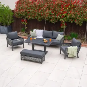 Caleb 3-Seater Outdoor Sofa Set with Rising Table & Bench – Grey