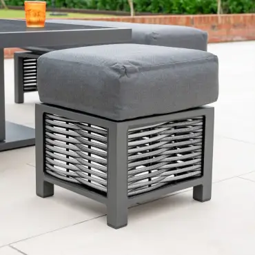 Caleb Corner Rattan Aluminium Dining Set - Bench & Stool - Adjustable Rising Dark Grey Table