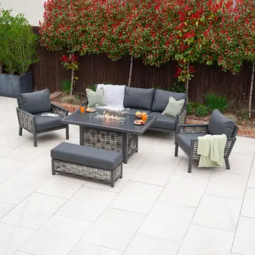 Caleb 3-Seater Lounge Dining Set with Fire Pit