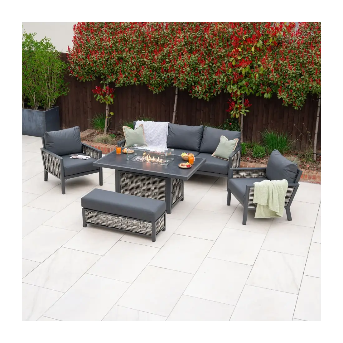 Caleb 3-Seater Lounge Dining Set with Fire Pit Caleb 3-Seater Lounge Dining Set with Fire Pit