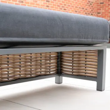 Caleb Corner Rattan Aluminium Dining Set with Bench & Stool - Gas Fire Pit Table