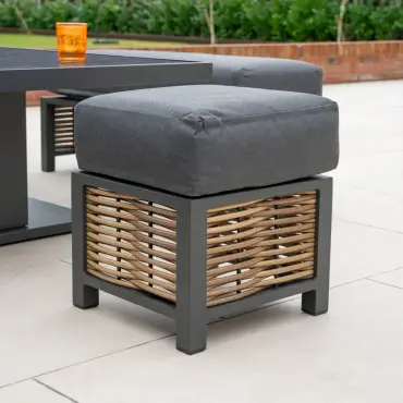 Caleb Corner Rattan Aluminium Dining Set with Bench & Stool - Gas Fire Pit Table