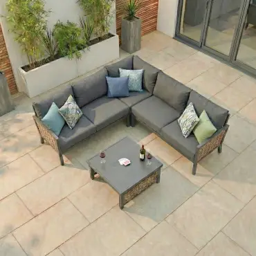 Caleb Rattan Aluminium Corner Sofa Lounging Set