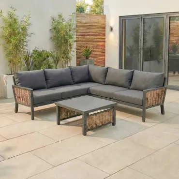 Caleb Rattan Aluminium Corner Sofa Lounging Set