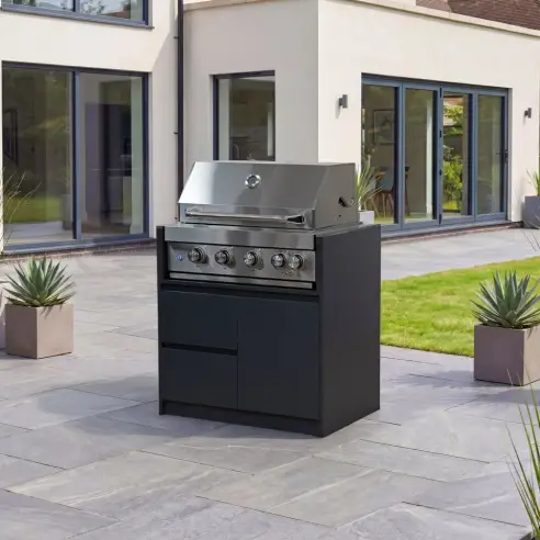 Oakley 4 Burner Gas BBQ - Double Drawer & Cupboard Modular Unit