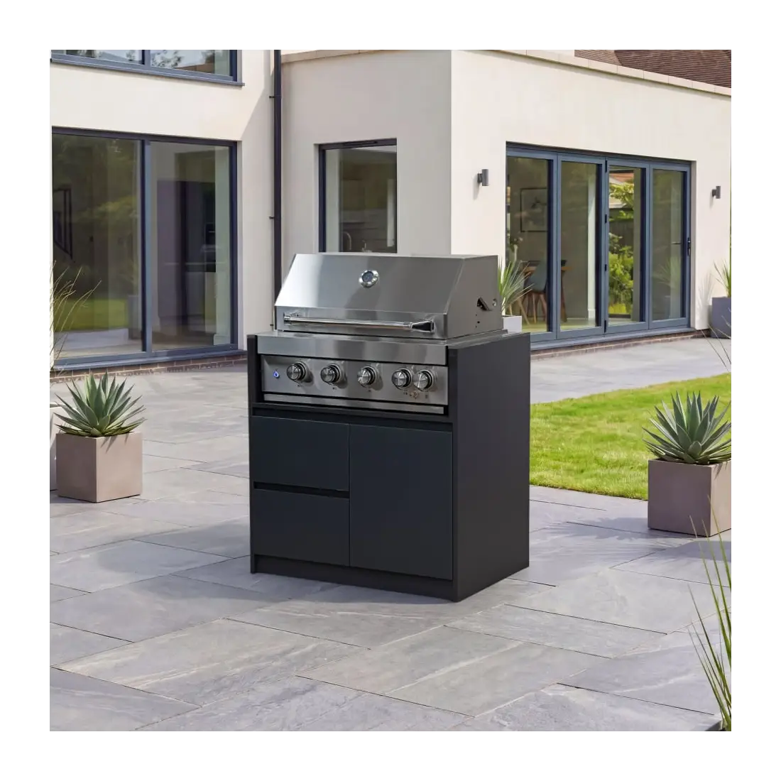 Oakley 4 Burner Gas BBQ - Double Drawer & Cupboard Modular Unit