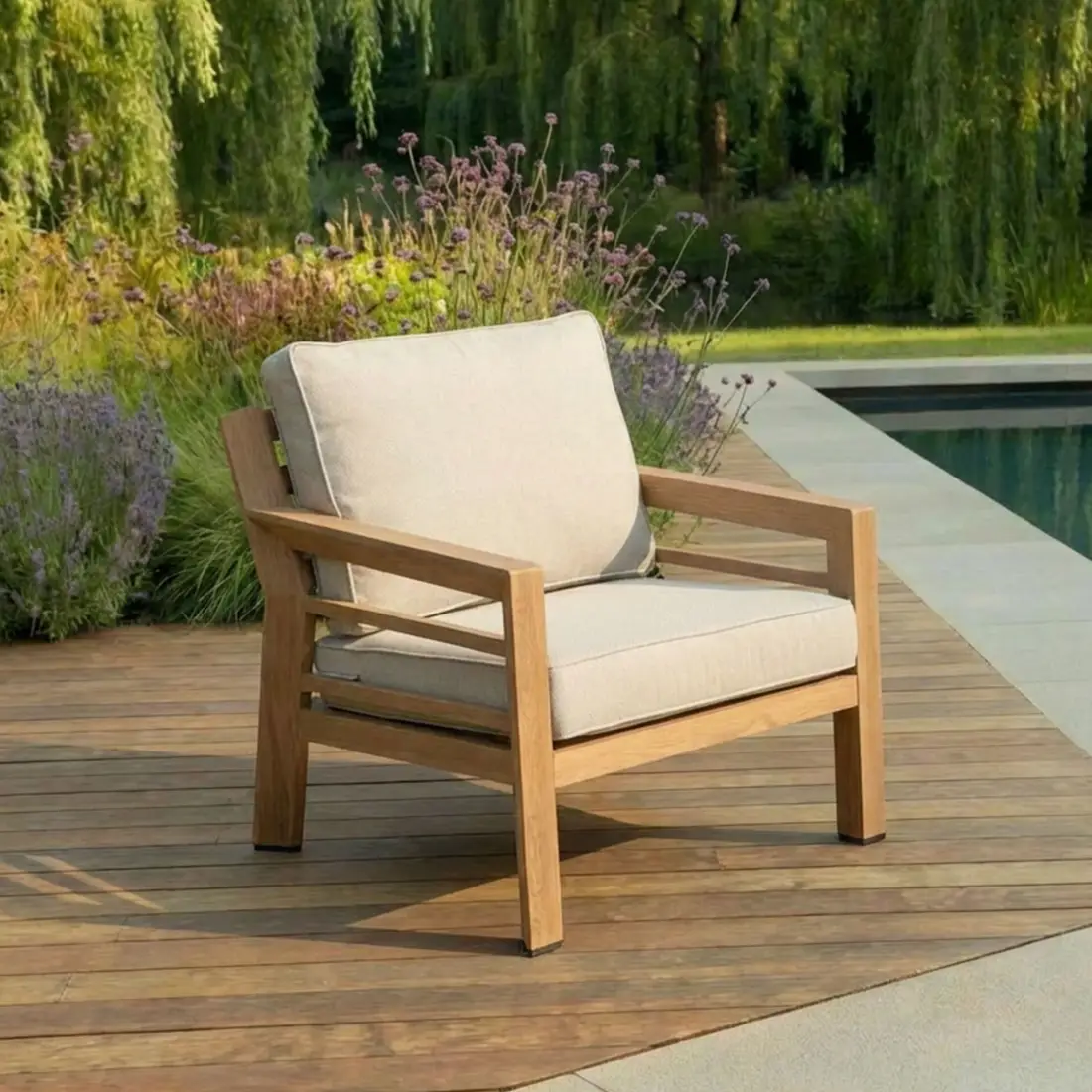New York Wood Effect Aluminium Armchair - Almond New York Wood Effect Aluminium Armchair - Almond