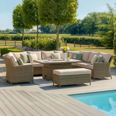 Winchester Royal U-Shaped Rattan Sofa Set - Rising Table