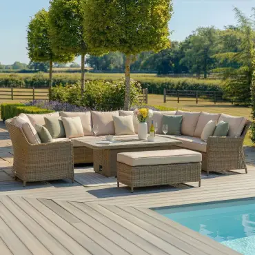 Winchester Royal U-Shaped Rattan Sofa Set - Rising Table