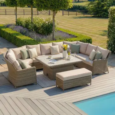 Winchester Royal U-Shaped Rattan Sofa Set - Rising Table