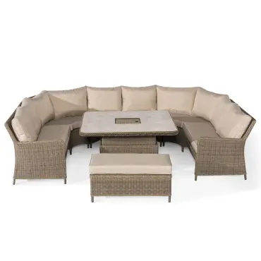 Winchester Royal U-Shaped Rattan Sofa Set - Rising Table