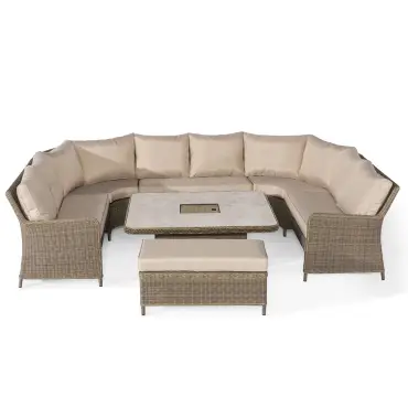 Winchester Royal U-Shaped Rattan Sofa Set - Rising Table